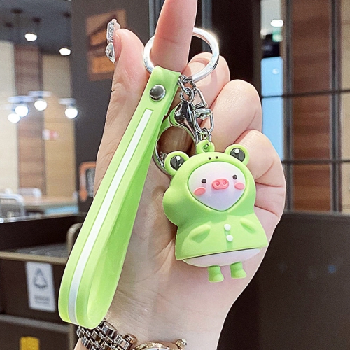 

5 PCS MX-80002 Raincoat Piggy Keychain Cute Soft Rubber Doll Car Keyring(Frog)