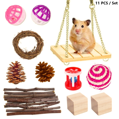 

11 PCS / Set Hamster Toy Pet Rabbit Guinea Pig Parrot Play Grinding Wood Toys