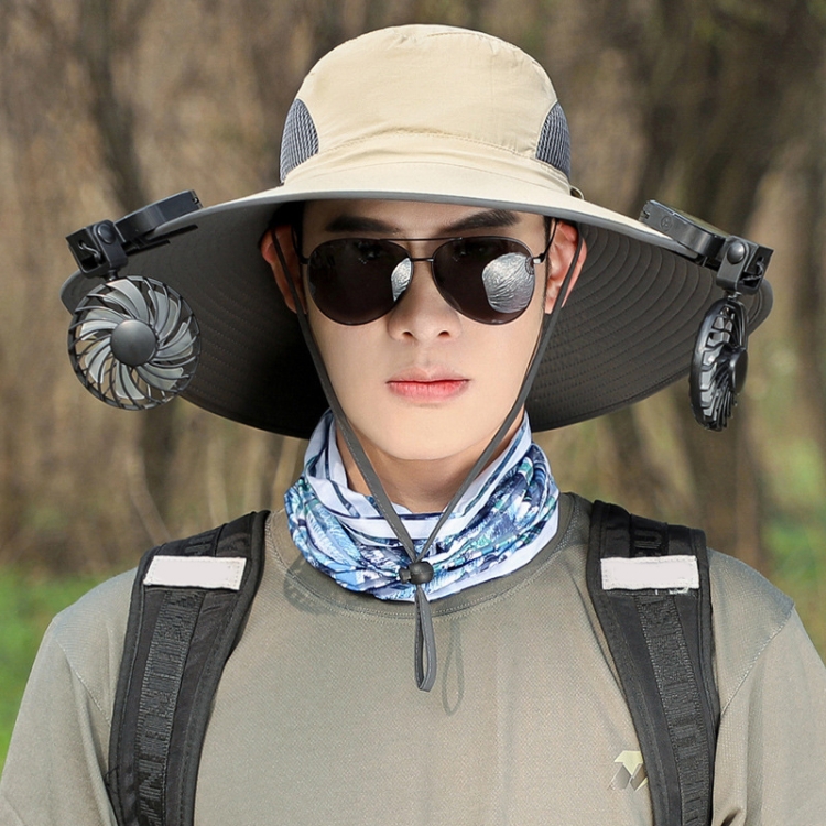 

Solar Fan Hat Male Summer Big Brim Sunscreen Sun Hat Outdoor Leisure Fisherman Hat, Size: Adjustable 56-60cm(Khaki )