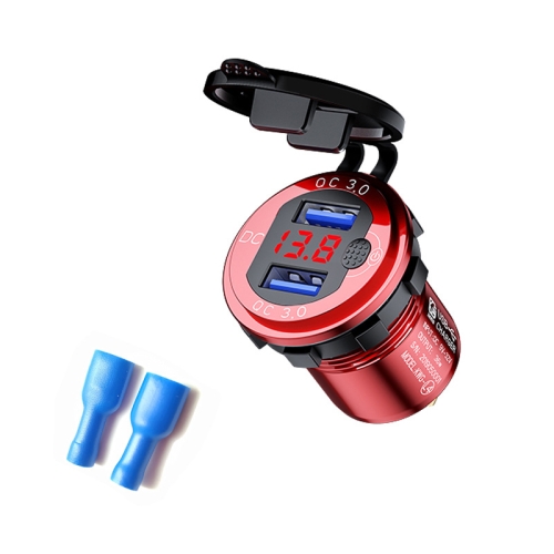 

Aluminum Alloy Double QC3.0 Fast Charge With Button Switch Car USB Charger Waterproof Car Charger Specification: Red Shell Red Light With Terminal