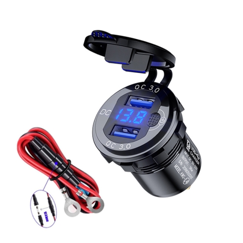 

Aluminum Alloy Double QC3.0 Fast Charge With Button Switch Car USB Charger Waterproof Car Charger Specification: Black Shell Blue Light With 60cm Line