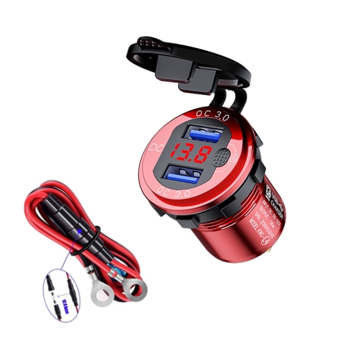 

Aluminum Alloy Double QC3.0 Fast Charge With Button Switch Car USB Charger Waterproof Car Charger Specification: Red Shell Red Light With 60cm Line