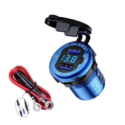 

Aluminum Alloy Double QC3.0 Fast Charge With Button Switch Car USB Charger Waterproof Car Charger Specification: lue Shell Blue Light With 60cm Line