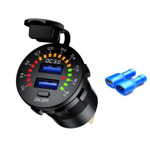 

Car Motorcycle Ship Modified With Colorful Screen Display USB Dual QC3.0 Fast Charge Car Charger, Model: P20-A With Terminal