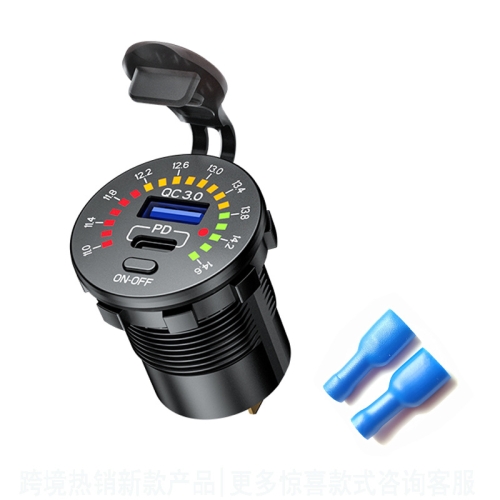 

Car Motorcycle Ship Modified With Colorful Screen Display USB Dual QC3.0 Fast Charge Car Charger, Model: P20-C With Terminal