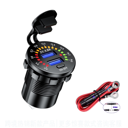 

Car Motorcycle Ship Modified With Colorful Screen Display USB Dual QC3.0 Fast Charge Car Charger, Model: P20-B With 60cm Line