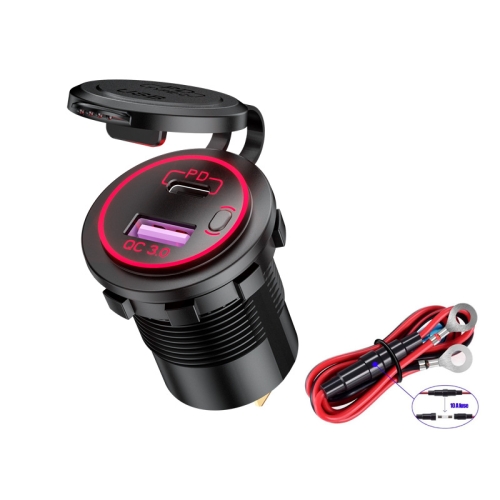 

Car Motorcycle Ship Modified USB Charger Waterproof PD + QC3.0 Fast Charge, Model: Red Light With 60cm Line