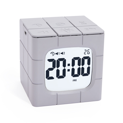 

Rubik Cube Electronic Snooze Alarm Clock Mini Wake-Up Night Light, Colour: Gray