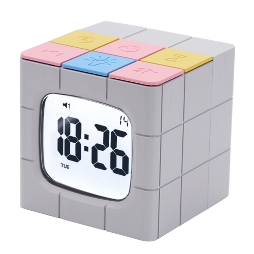 

Rubik Cube Electronic Snooze Alarm Clock Mini Wake-Up Night Light, Colour: Gray+Color Button