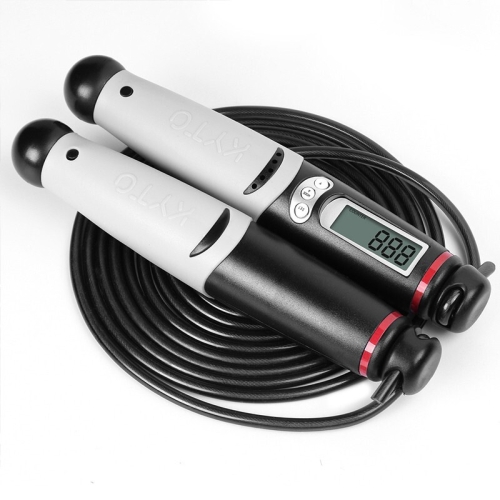 

KYTO 2106B Corded Version Calorie Electronic Counting Skipping Rope Adult Fitness Timing Skipping Rope with 2 Steel Wire Ropes (Black Gray)
