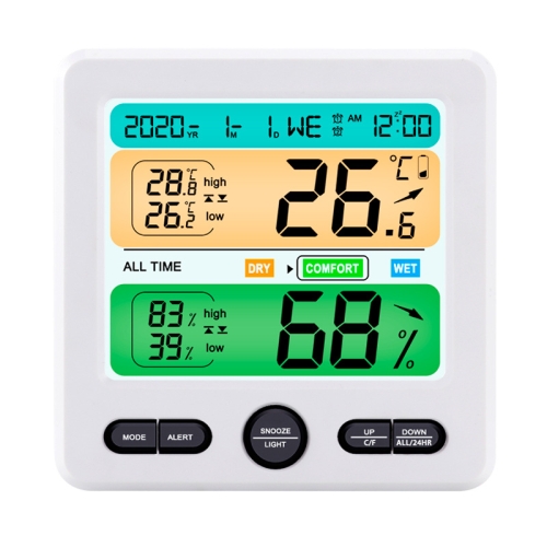 

Indoor Color Digital Display Thermometer & Hygrometer Household Large-Screen Electronic Clock(TS-6211-W)