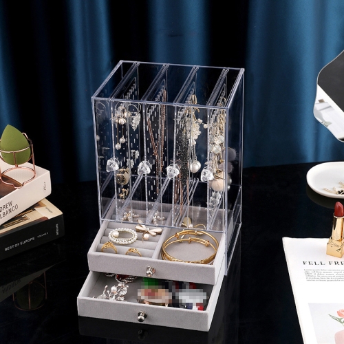 

Earrings Necklace Jewelry Storage Box Transparent Large Capacity Jewelry Dressing Table Display Shelf,Style: 4 Doors + 2 Drawers(Transparent)