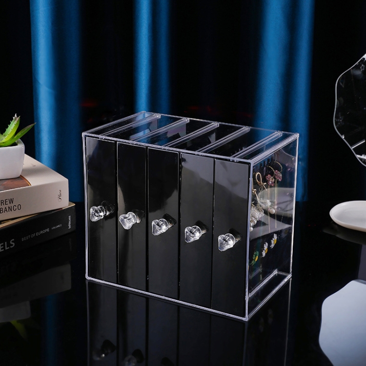 

Earrings Necklace Jewelry Storage Box Transparent Large Capacity Jewelry Dressing Table Display Shelf,Style: 5 Doors (Black)