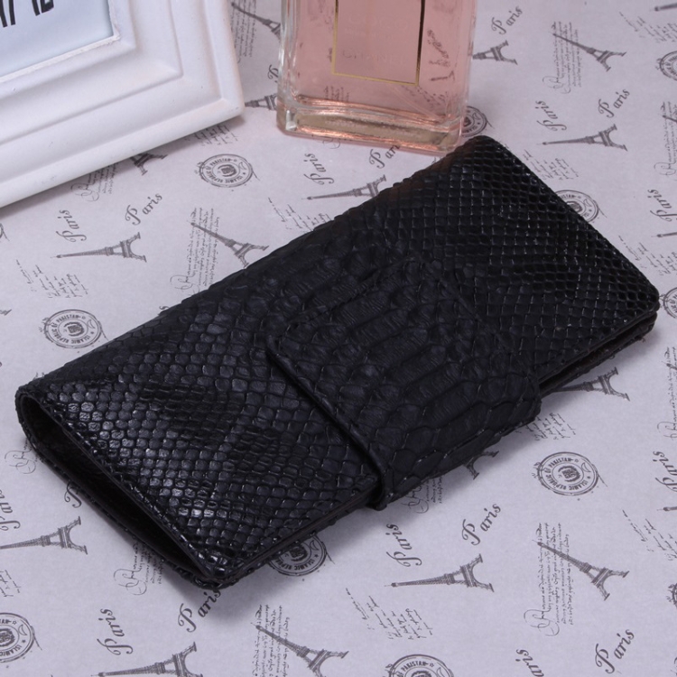 

Ladies Crocodile Texture Leather Wallet Mid-Length Clutch(Python Pattern Black)