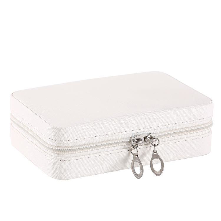 

PU Leather Simple Portable Zipper Jewelry Box With Makeup Mirror(White)