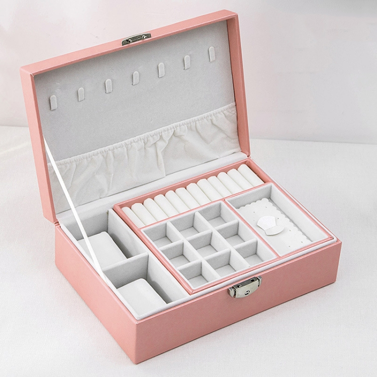 

Portable Drawer Type Double-Layer PU Leather Jewelry Box(Pink)