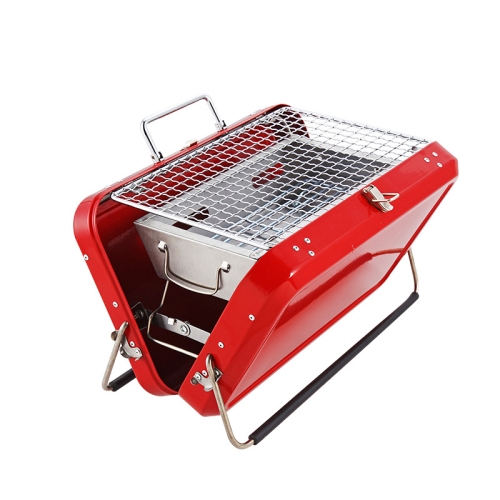 

Outdoor Portable Luggage Type Barbecue Grill Household Stainless Steel Folding Grill(Red)