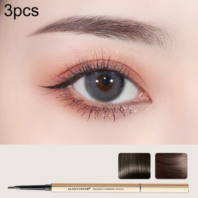 

3 PCS MAYCHEER 3117 Small Gold Bars Double Eyebrow Pencil Thin Head Waterproof Non-bleeding Eyebrow Pencil(4 Gray Brown)