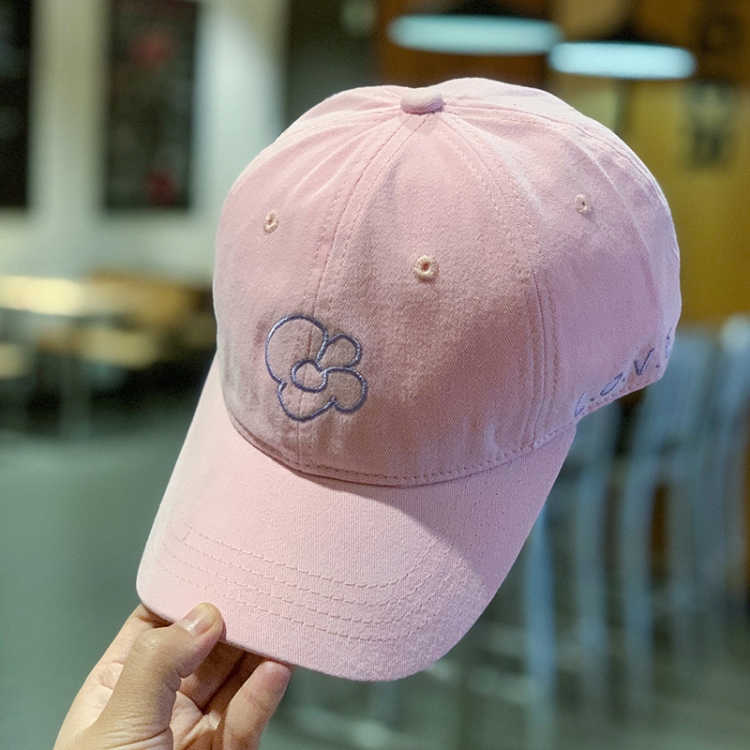 

Small Flower Embroidery Baseball Cap Side Letter Cap Sun Hat, Size: Free Size(Pink)