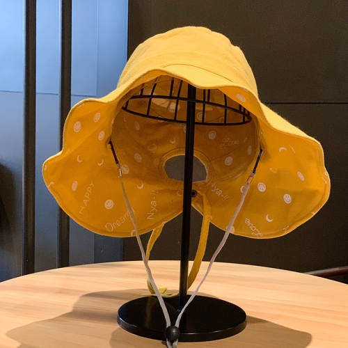 

Double-Sided Large-Brimmed Sunhat With Letter Smiley Face And Split Strap Fisherman Hat, Size: Free Size(Yellow)