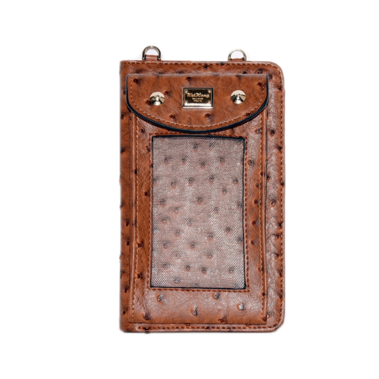 

Multifunctional Touch Screen Hanging Neck Ostrich Pattern Mobile Phone Bag Women One-Shoulder Messenger Mini Coin Purse(Brown)