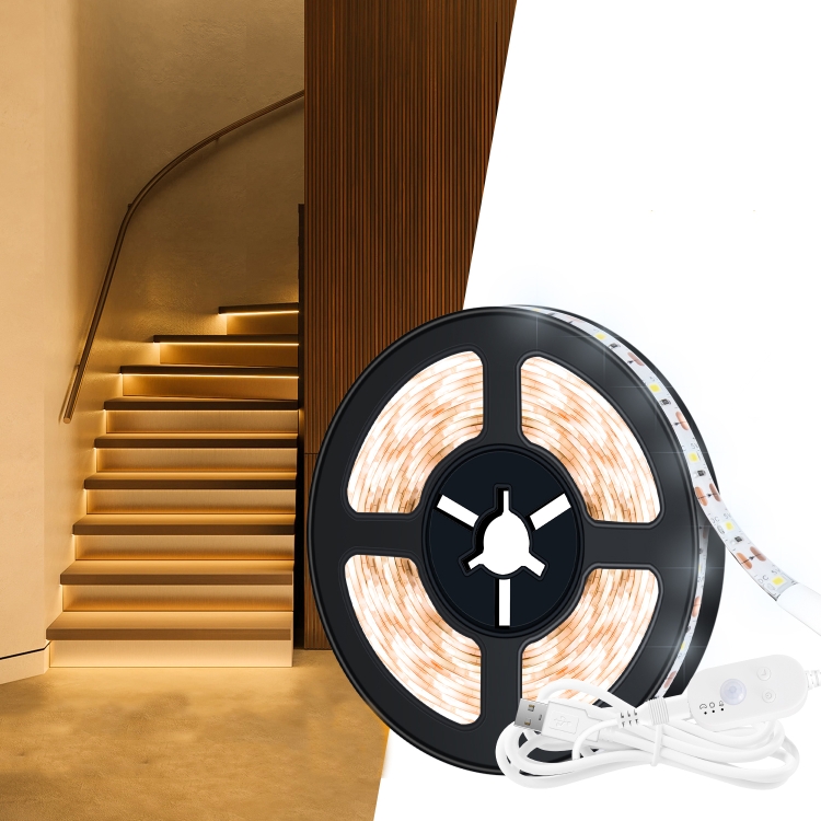 

LED Light Strip USB Human Intelligent Induction Waterproof Light Strip 2835 Patch Cabinet Wardrobe Soft Light Strip 5m(3000K Warm White)