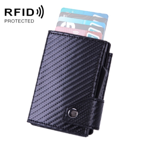 

Anti-Theft Aluminum Alloy Coin Purse RFID Anti-Degaussing Automatic Pop-Up PU Bank Card Bag(Carbon Fiber Black)