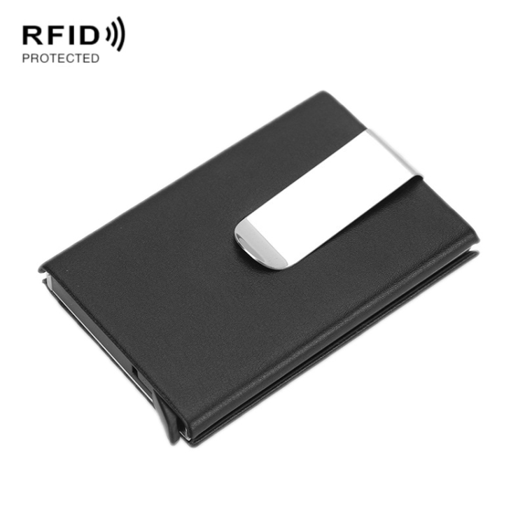 

Aluminum Alloy Credit Card Case RFID Anti-Magnetic Metal Card Box(Microfiber Leather Black)