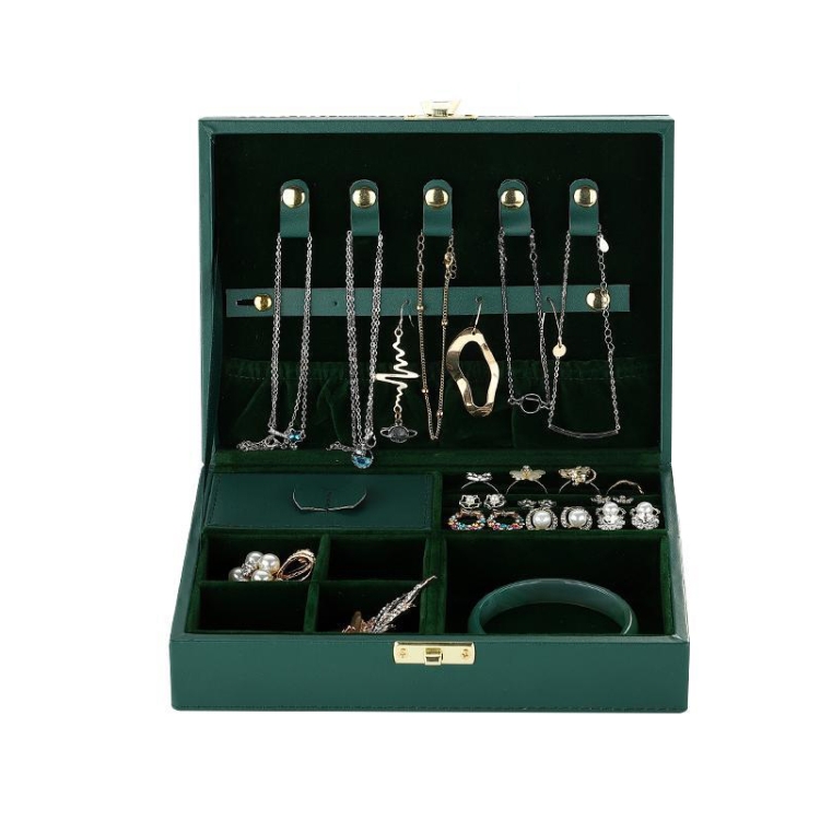 

HD-001 Ring Necklace Jewelry Storage Box With Lock(Green)