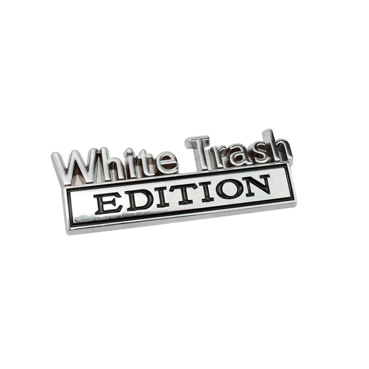 

2 PCS Car Metal Modification Standard White Trash Edition Car Label Stickers(Silver Black)