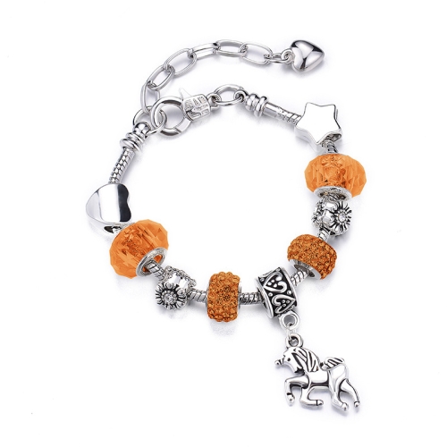 

2 PCS Crystal Unicorn Bracelet DIY Handmade Jewelry Female Child Snake Bone Bracelet Length:16cm(SL168 Orange)