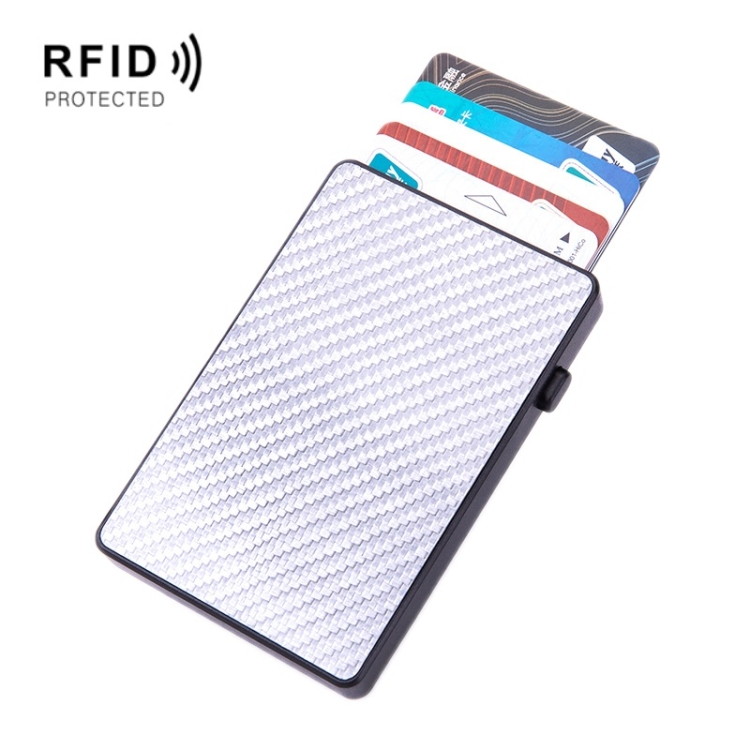

Aluminum Alloy Anti-Theft Card Box Automatic Eject RFID Card Box(Carbon Fiber Silver)