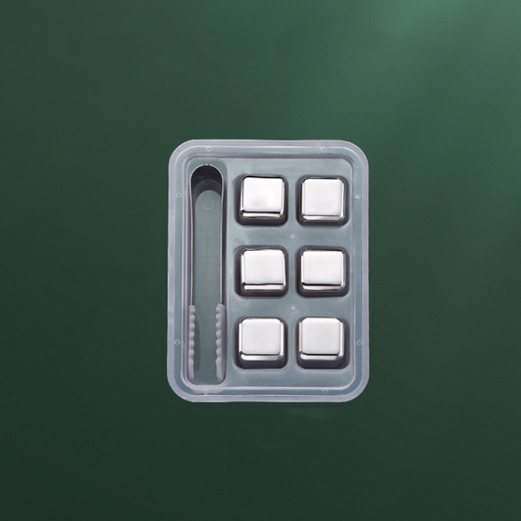 

16215 304 Stainless Steel Ice Cubes Metal Quick Frozen Ice Stone, Standard sizes: 6-pieces+Ice Clip (No Logo)