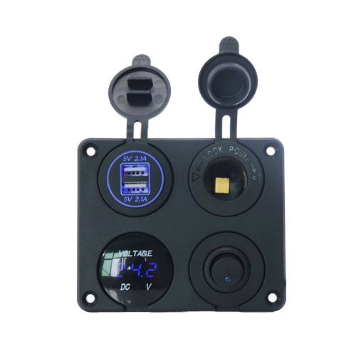 

Automobile Motorcycle Ship Modified Universal Dual USB Socket Voltage Measuring Machine Switch 4 In 1 Combined Panel, Model: P15+D3+Y2+K5(Blue Light)