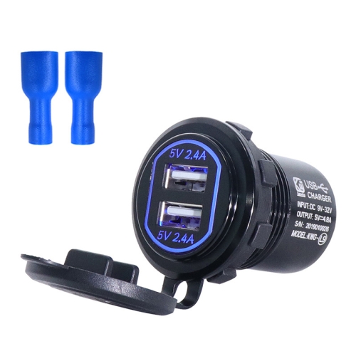 

Metal Double USB Car Charger 5V 4.8A Aluminum Alloy Car Charger(Black Shell Blue Light With Terminal)