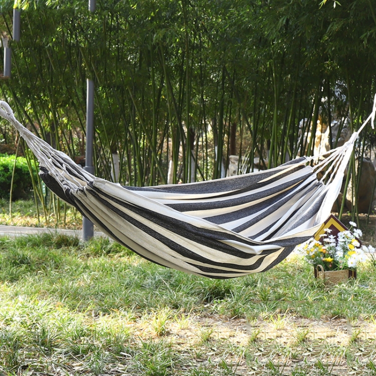 

Thickened Canvas Hammock Outdoor Anti-rollover Portable Swing 190x80cm, Style: Non-stick Black White
