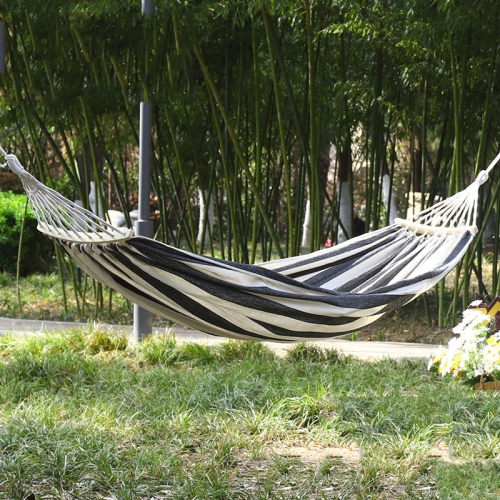 

Thickened Canvas Hammock Outdoor Anti-rollover Portable Swing 190x80cm, Style: Bend Stick Black White