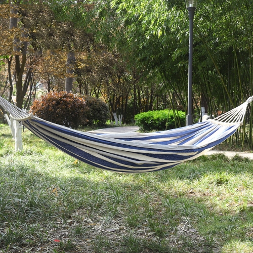 

Thickened Canvas Hammock Outdoor Anti-rollover Portable Swing 190x80cm, Style: Bend Stick Blue White