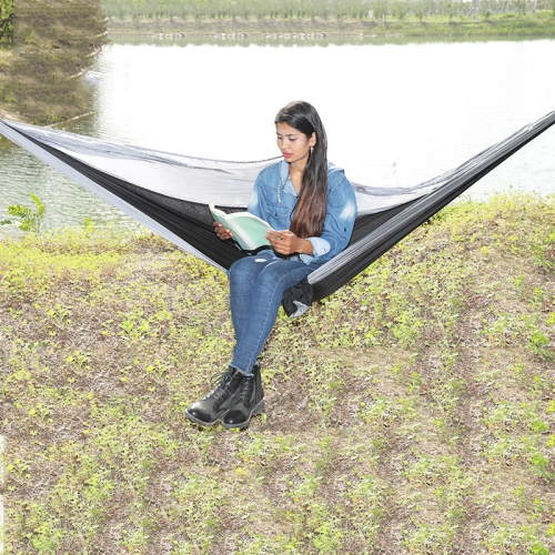 

Outdoor Hammock Nylon Parachute Cloth Travel Camping Swing, Style: 3m x 2m (Black+Gray)