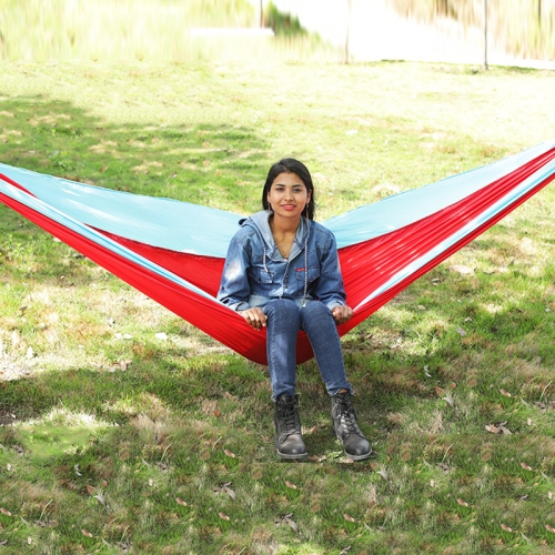 

Outdoor Hammock Nylon Parachute Cloth Travel Camping Swing, Style: 3m x 2m (Red+Sky Blue)