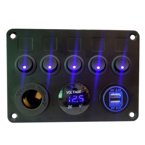 

RV Yacht Car Combination Cat Eye Switch Dual USB Car Charging Control Panel With Voltmeter(Blue Light)