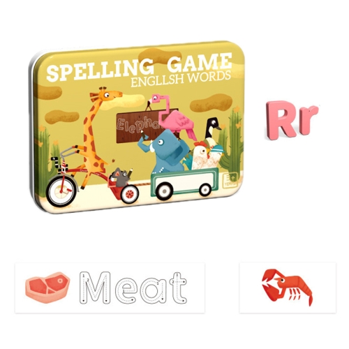 

English Letter Word Spelling Learning Toy Wooden Puzzle Practice Cards(Yellow Box)