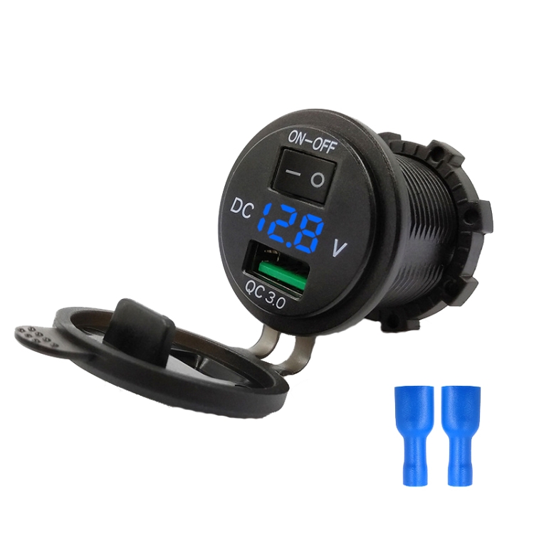 

Car Motorcycle Modified USB Charger With Switch 12-24V Fast Charge(Blue Light)