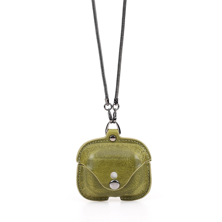 

CONTACTS FAMILY CF1122A AirPods Pro Leather Protective Case with Necklace for AirPods Pro(Green)