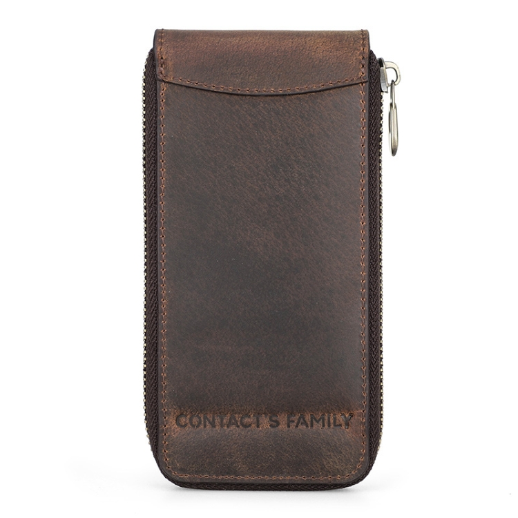 

Contacts Family CF1121 Retro Crazy Horse Leather Watch Storage Box Single Watch Seat Portable Watch Zipper Bag(Coffee)