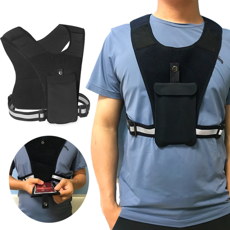

Outdoor Sports Shoulder Chest Bag Night Running Reflective Strip Mobile Phone Bag Running Vest Bag(Black)