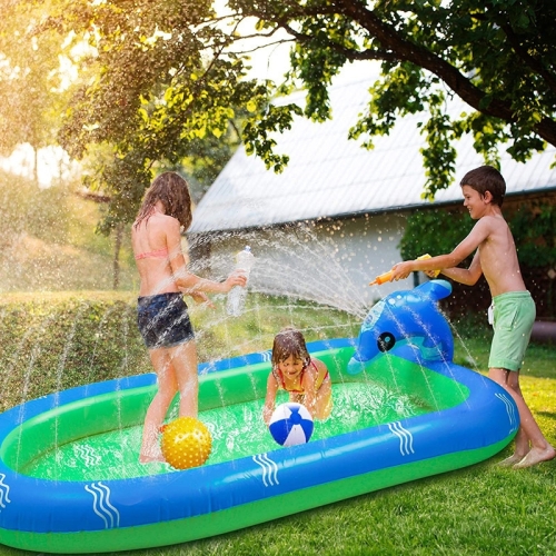 

Children Water Pad Inflatable Fountain Outdoor Dolphin Sprinkler Play Mat Water Toy, Size: 170 x 65 x 103cm