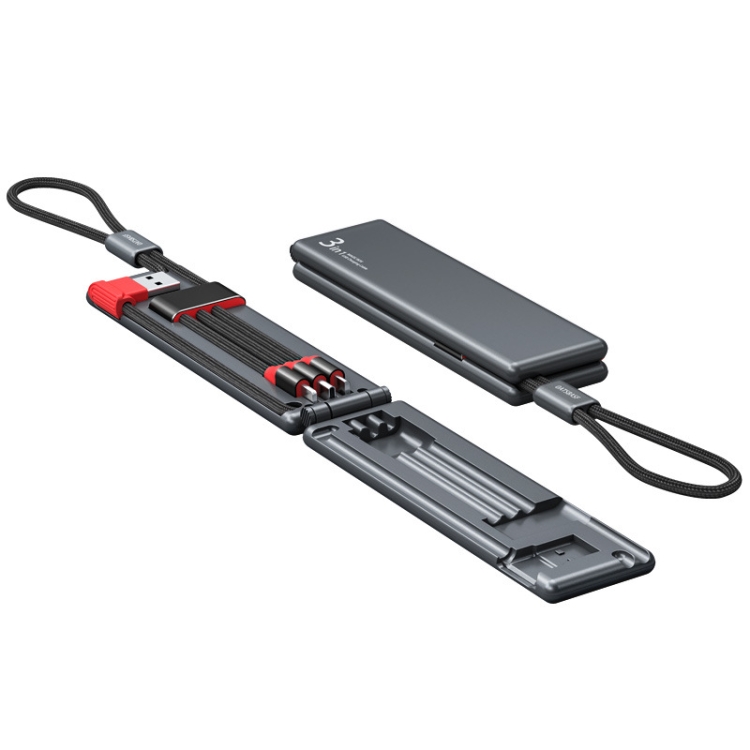 

Oatsbasf 03083 Portable Multi-Function Micro USB + USB-C / Type-C + 8 Pin 3 in 1 Charging Cable(Gray)
