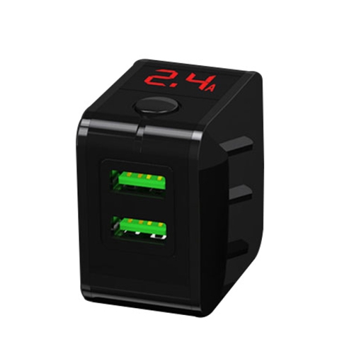 

R006 2.4A Dual USB Ports Automatic Power-Off Safety Fast Charger With Output V/A Display, CN Plug(Black )