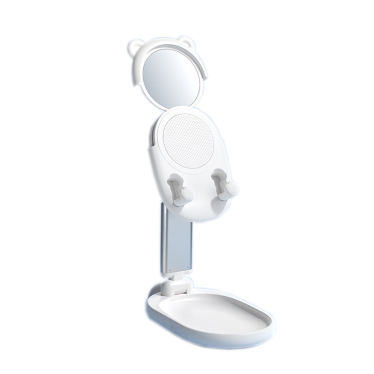

OATSBASF Desktop Phone Holder Beauty Mirror Folding Storage Holder(White)